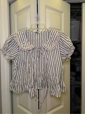 American Eagle Blue & White Striped Tie-Front Top